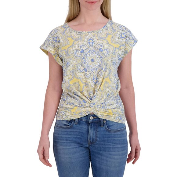 Lucky Brand Tops - 2/$30 Lucky Brand Twist Front Medallion Print Tee Cap Sleeve Mustard Large #BAG2